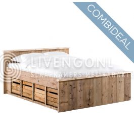 Merg Nieuw maanjaar Ironisch Compleet steigerhout bed met fruitkistjes