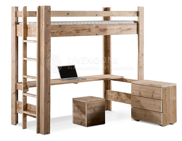 steigerhouten stapelbed hoogslaper met bureau makkelijk om te toveren tot tweede slaapplek kinderslaapkamer Livengo